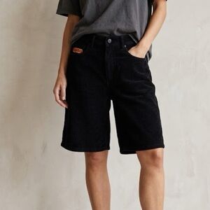 Empyre Black Corduroy Relaxed High Rise Midi Shorts 28